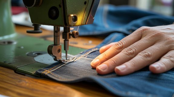Person in White Shirt Sewing