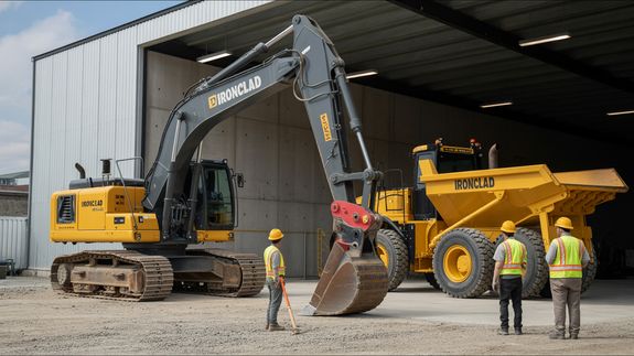 A Construction Worker Standing Beside Cement Machine 