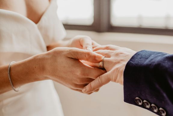 Woman Putting Ring On Person's Hand