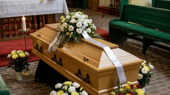 Grayscale Photo of a Coffin