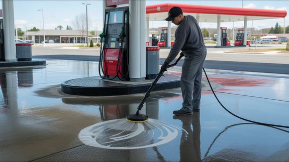 Red Car Being Washed by a Garage