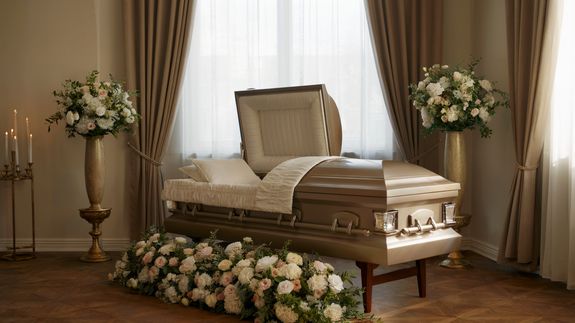 Grayscale Photo of a Coffin