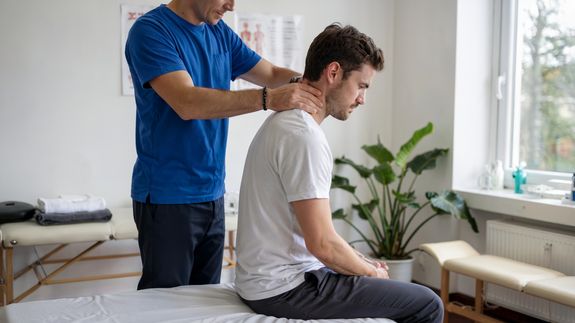Physiotherapist Instructing a Patient on How to Exercise