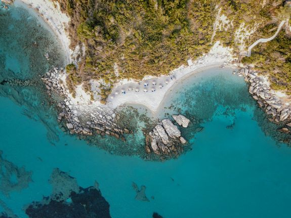 Aerial view of the beach and the water