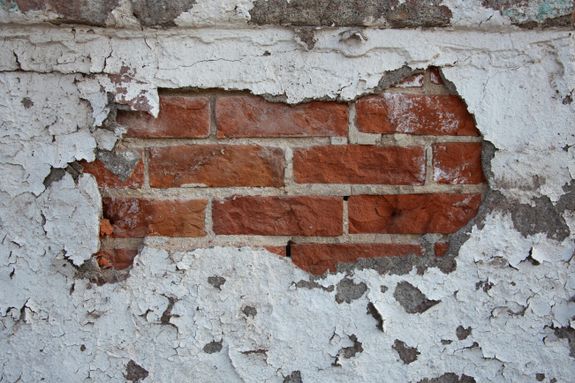 Cracked, White Wall with Bricks