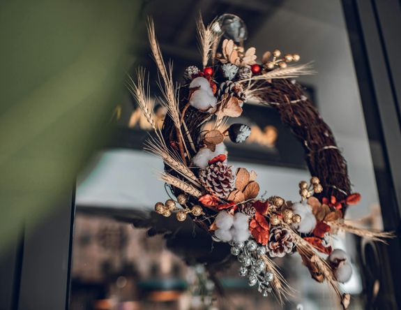 Christmas Wreath Hanging on a Window