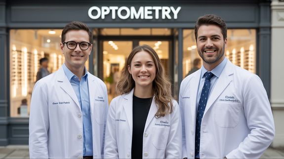 Crop unrecognizable female ophthalmologist showing eyeglasses
