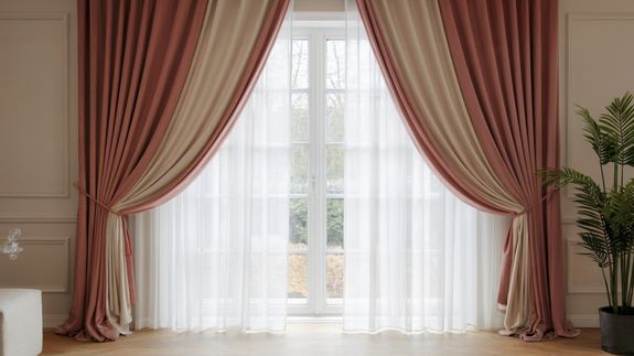 A Woman in Blue Sweater Holding the Curtains