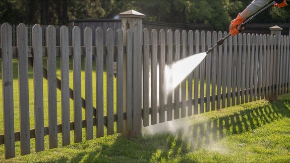 Person in Yellow Helmet Using a Power Spray