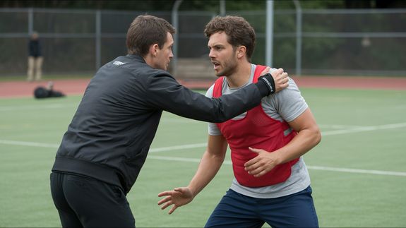 Man Wearing Blue Shirt Looking on Ball