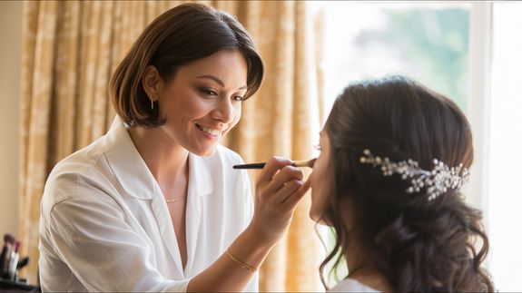 Bride Touching Her Hair in Front of the Mirror