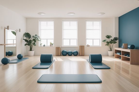 Graceful woman performing variation of Setu Bandha Sarvangasana yoga pose