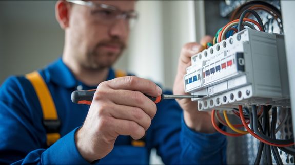 Electrician Repairing Electrical Post