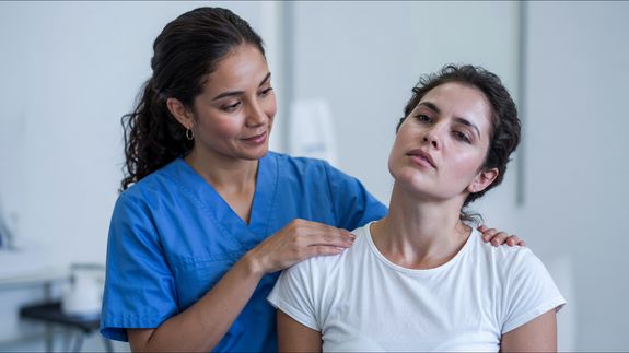 Physiotherapist Touching Womans Back 
