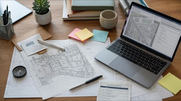 Crop estate agent working with computer in office