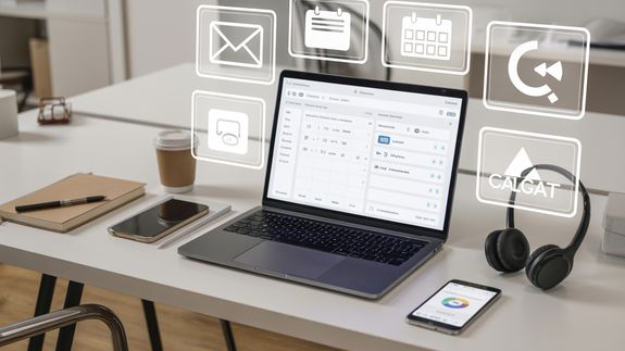 Photo of a Woman Holding the Microphone of Her Headset