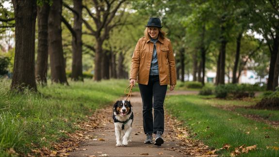 Crop boy with Yorkshire Terrier on leash on bright meadow