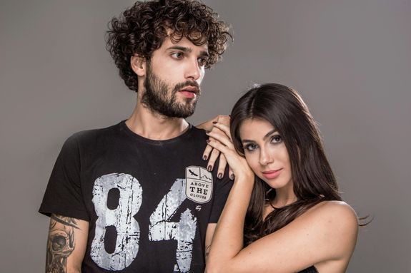 Studio Shot of Woman and Man in Tshirt