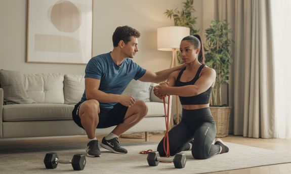 A Woman Supervising an Elderly Woman Exercise