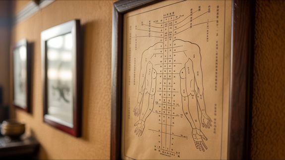 From above of crop anonymous man applying needles on back of client during acupuncture procedure