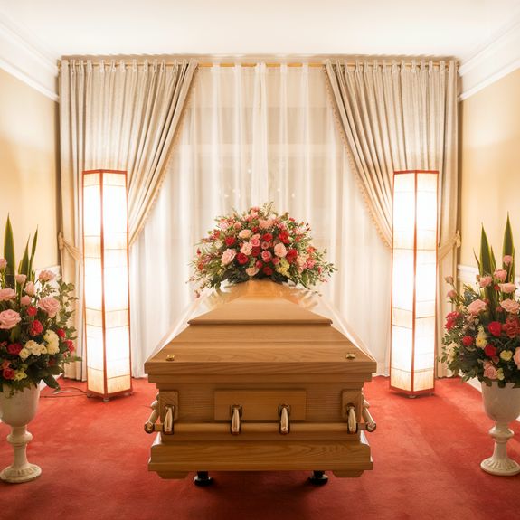 Flowers Near the Wooden Coffin