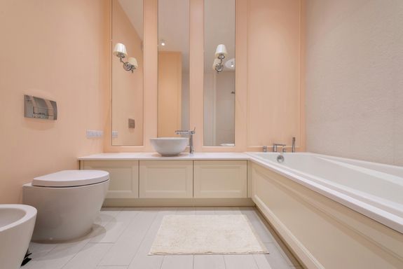 Interior of light spacious bathroom