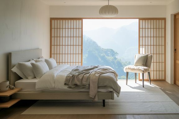gray table lamp beside white bed pillow