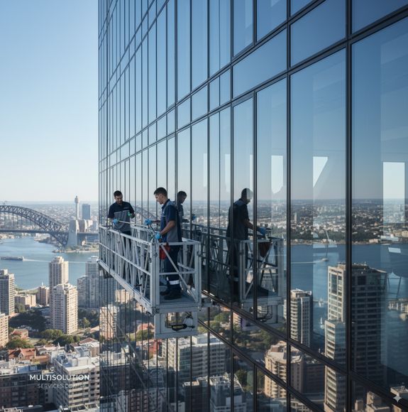 Woman Wearing Apron Cleaning Window Glass