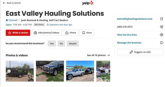 East Valley Hauling Solutions- Visit us On Yelp
