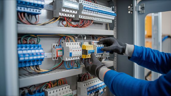 Electrician Testing Current In Control Panel