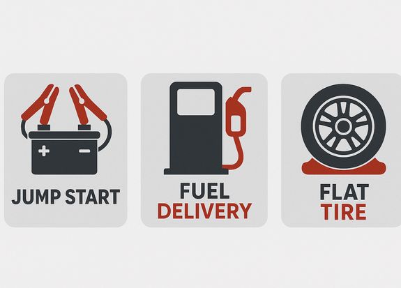 Jump start / Fuel delivery / Flat tire (radius-based):